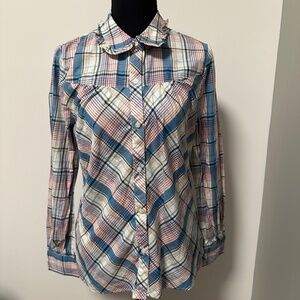 *UNTUCKIT* Pink x Blue Plaid Long Sleeve Button Down Shirt Size Medium